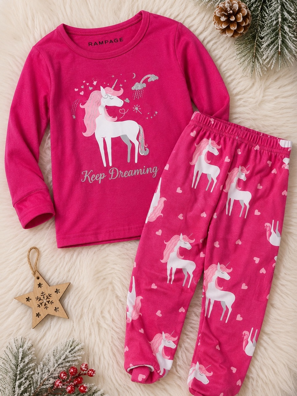 Rampage Unicorn Pajama Set Girls 18M Pink Long Sleeve Sleepwear Matching Set